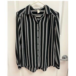 H&M Black And White Striped Button Up Blouse